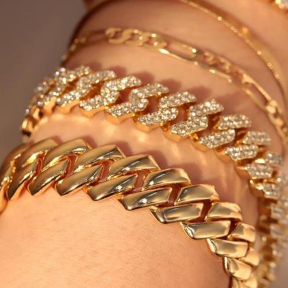 NEW 5 pcs Womens Gold Cuban Bracelets Set - Picture 4 of 5